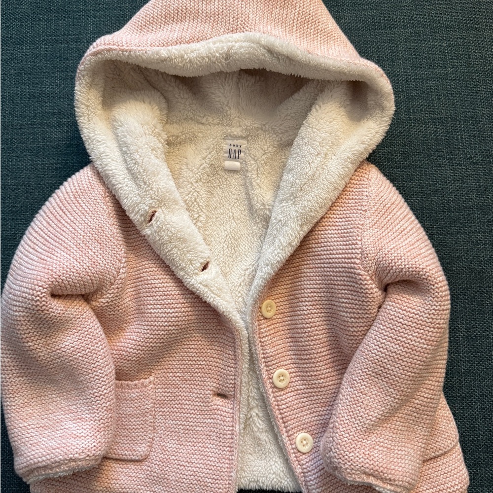 GAP Light Pink Sherpa bear Hooded Cardigan